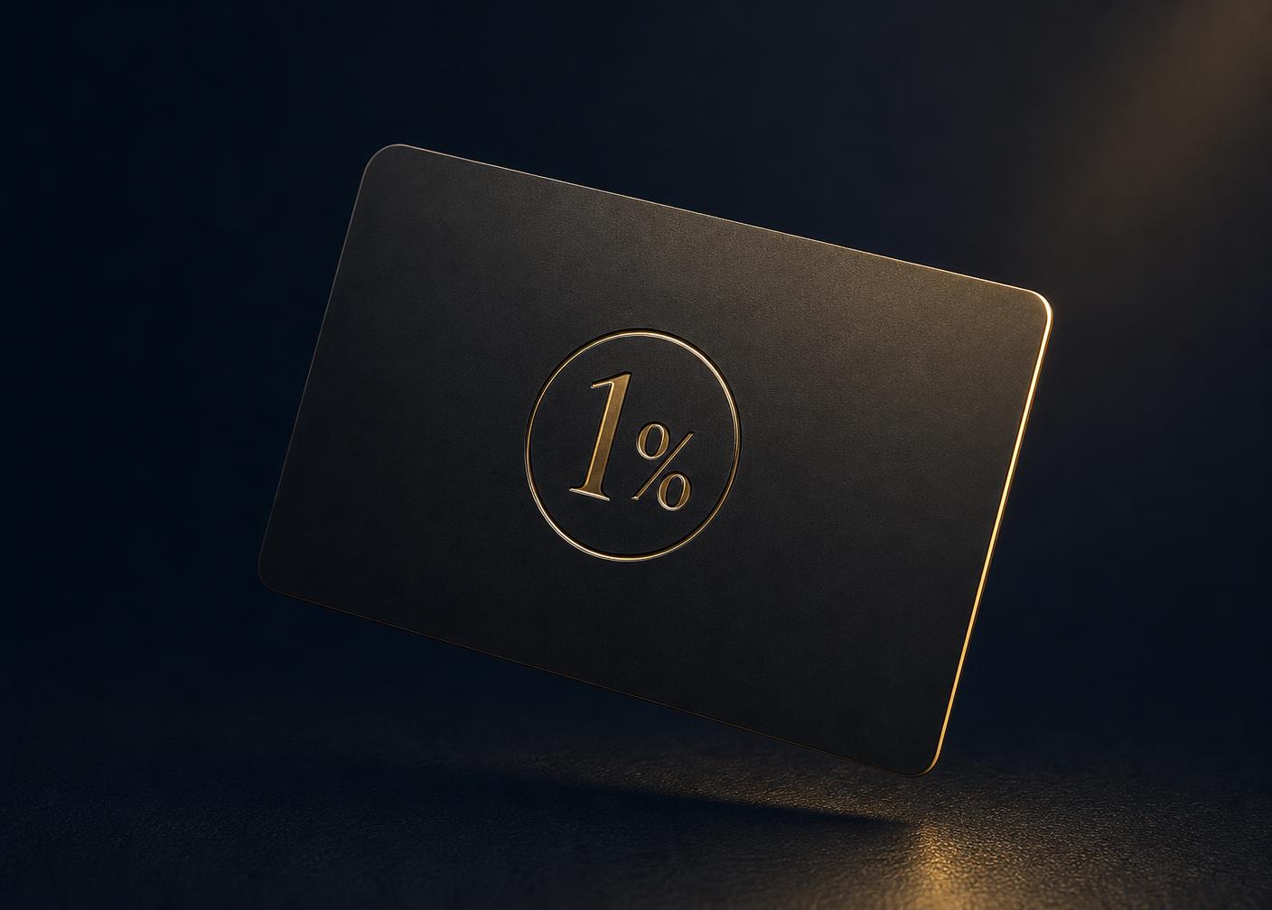 Matte black membership card with a gold 1% emblem